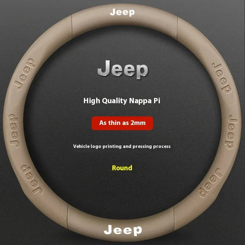 Jeep Wrangler Car Steering Wheel Cover - Leather Beige