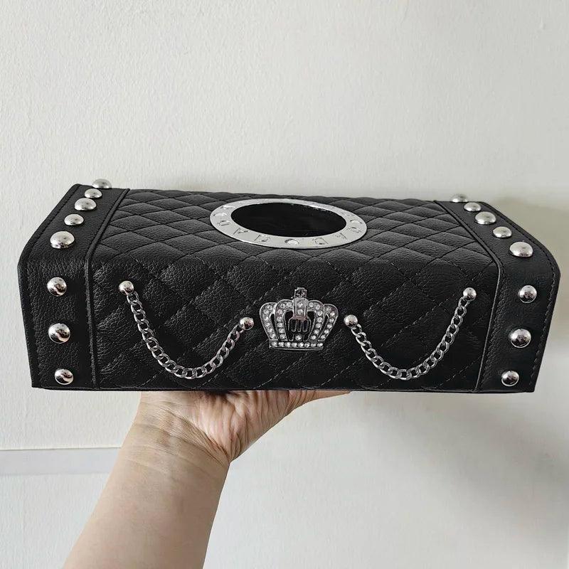 Punk Chain Leather Tissue Box Holder - Block Style Car Organizer