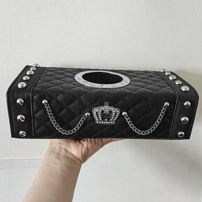 Punk Chain Leather Tissue Box Holder - Block Style Car Organizer