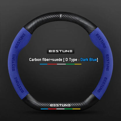 FAW Besturn Carbon Fiber Suede Steering Wheel Cover - D Blue-Carbon+Suede