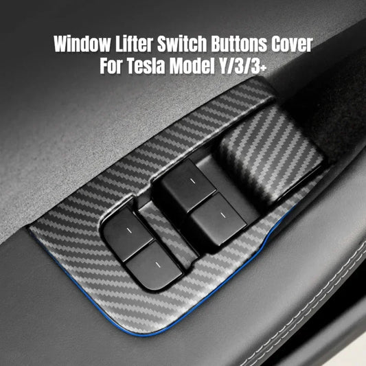 Tesla Model Y/3/3+ Highland Window Switch Button Covers – Trim Frame Stickers (2017–2024) - Matte Carbon New M3