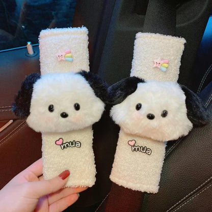 2Pcs Cartoon Dog Wool Car Seat Belt Covers Soft Shoulder Pads