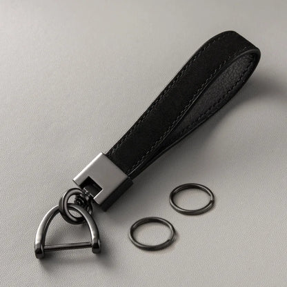 Genuine Cowhide Leather Car Keychain - Black
