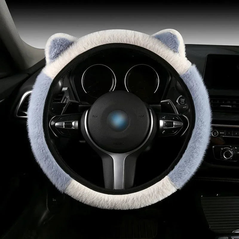 Plush Cat Ear Universal Steering Wheel Cover - Round Shape / D