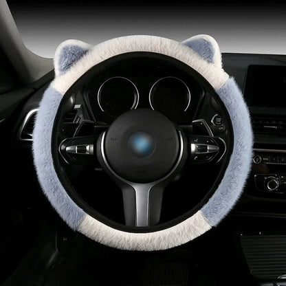 Plush Cat Ear Universal Steering Wheel Cover - Round Shape / D