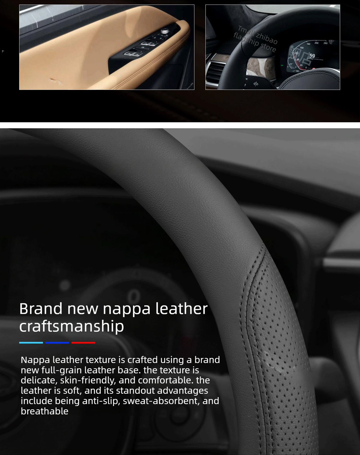 Audi Leather Steering Wheel Cover – Double D-Shape Fit for Q3, Q5, A3, A5, A6 & Q4 e-tron