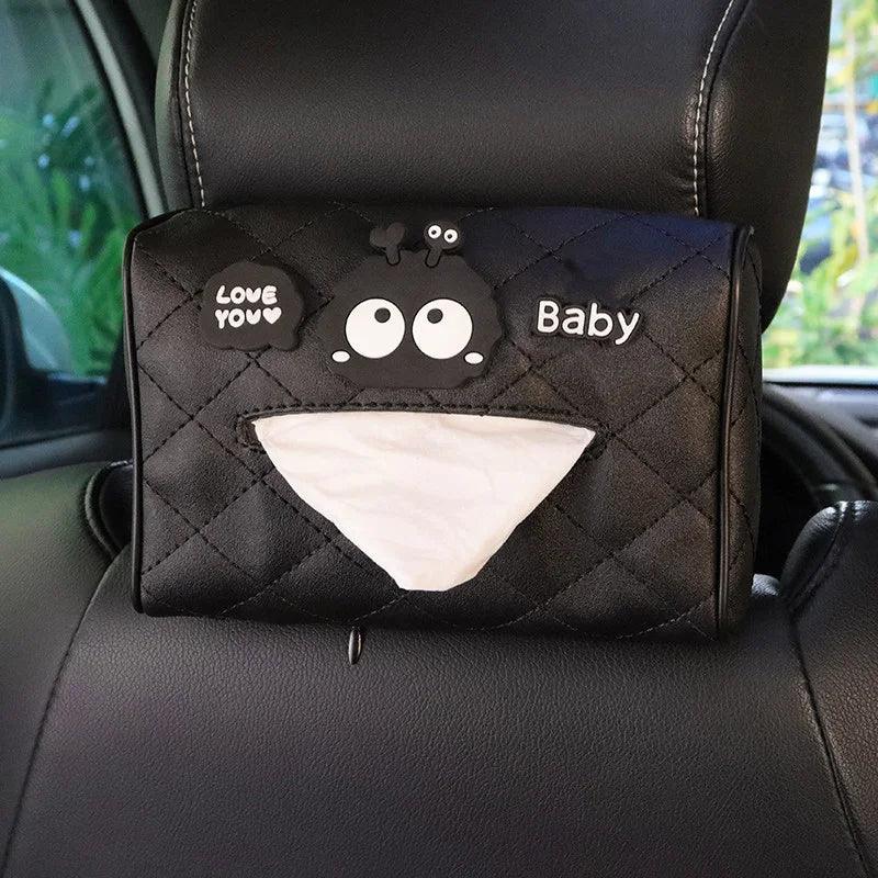 Leather Car Tissue Box Headrest Hanging Storage Bag Coal Ball Design