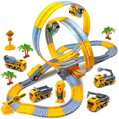 Kids Electric Track Car Set – Engineering Puzzle Racing Toy - 2pcs car-GC