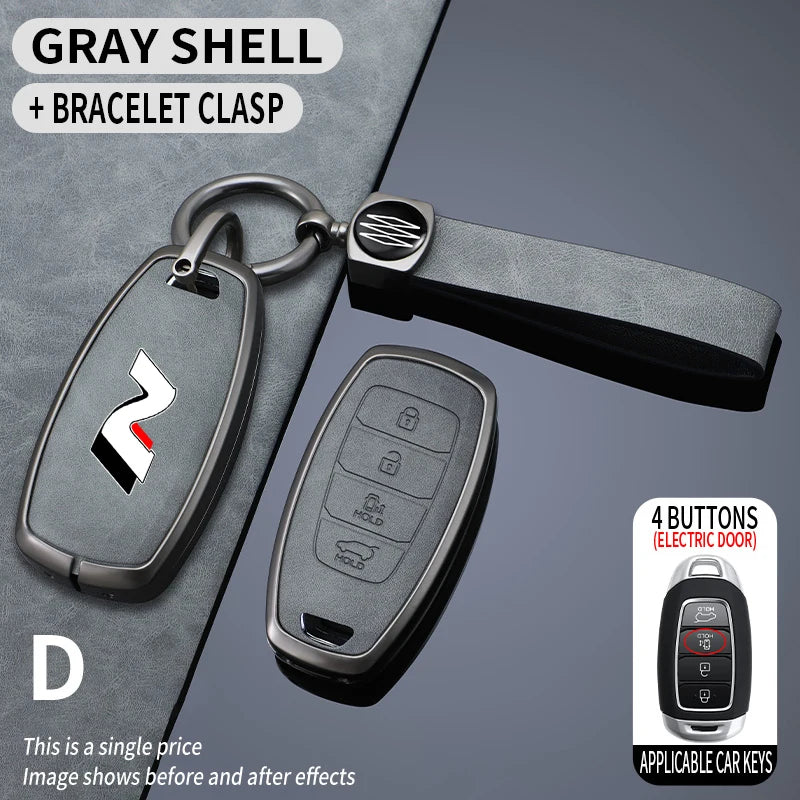 Metal Leather Car Key Case for Hyundai I30 Ix35 Kona Encino Solaris