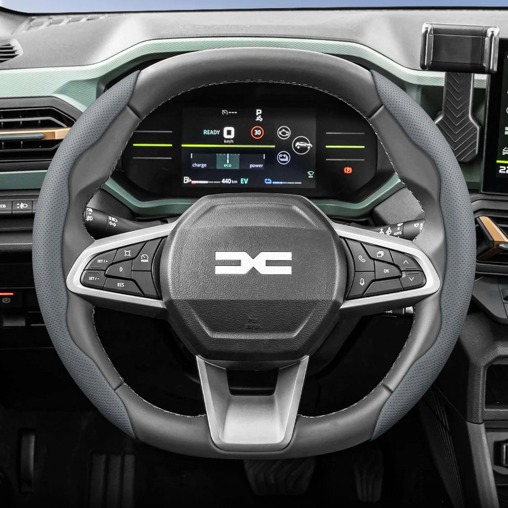 Dacia Breathable Leather Steering Wheel Cover - Oval Shape / 2-Piece Set / Grey
