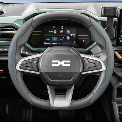 Dacia Breathable Leather Steering Wheel Cover - Oval Shape / 2-Piece Set / Grey