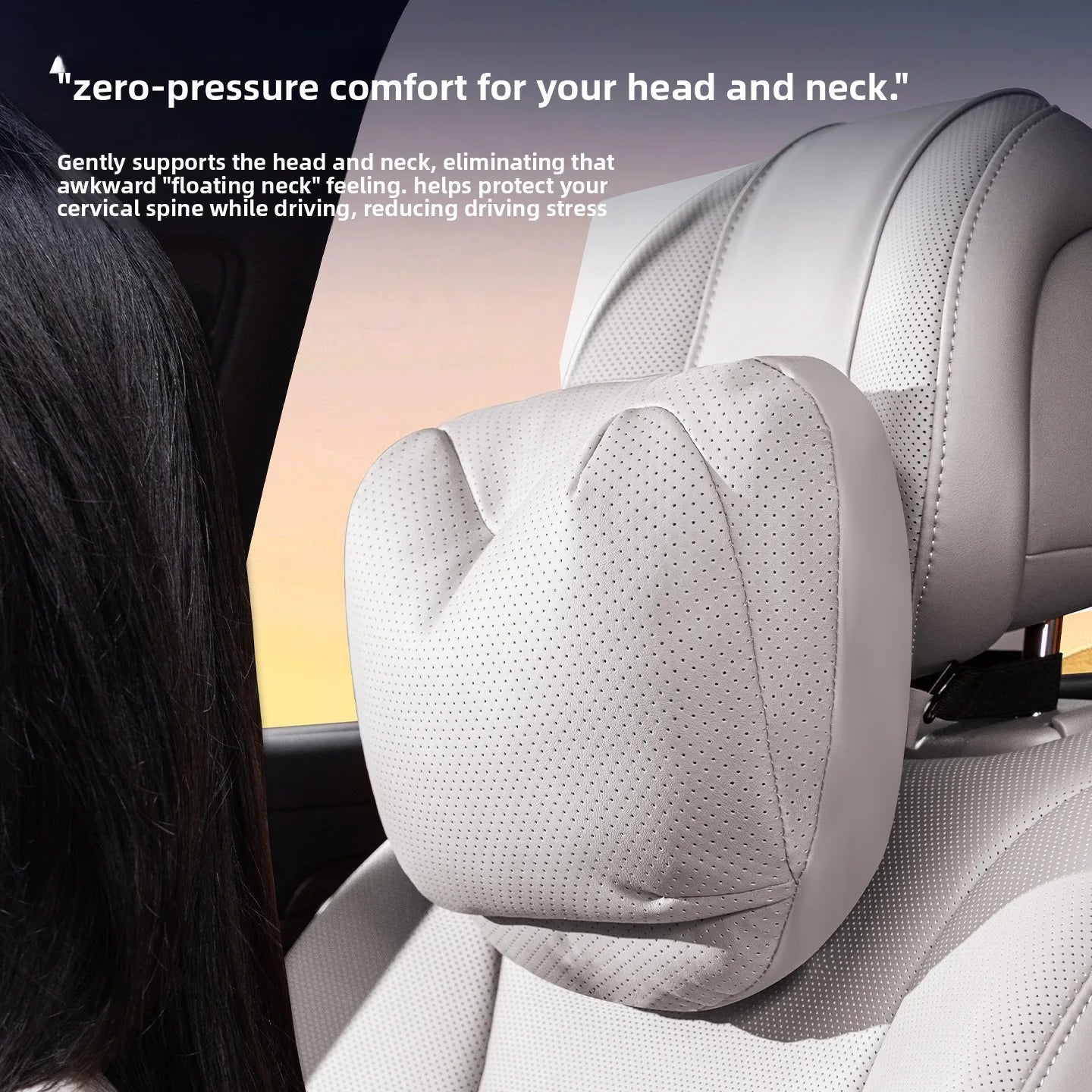 Leather Car Headrest Neck Pillow with Breathable Lumbar Support