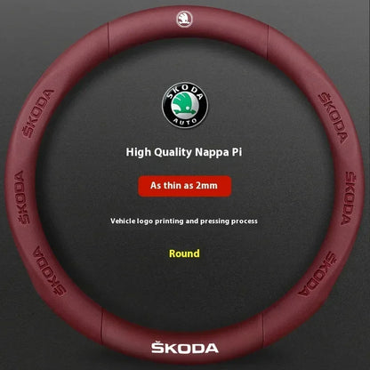 Skoda Kodiaq Octavia Superb Carbon Fiber Steering Wheel Cover - O Leather Red