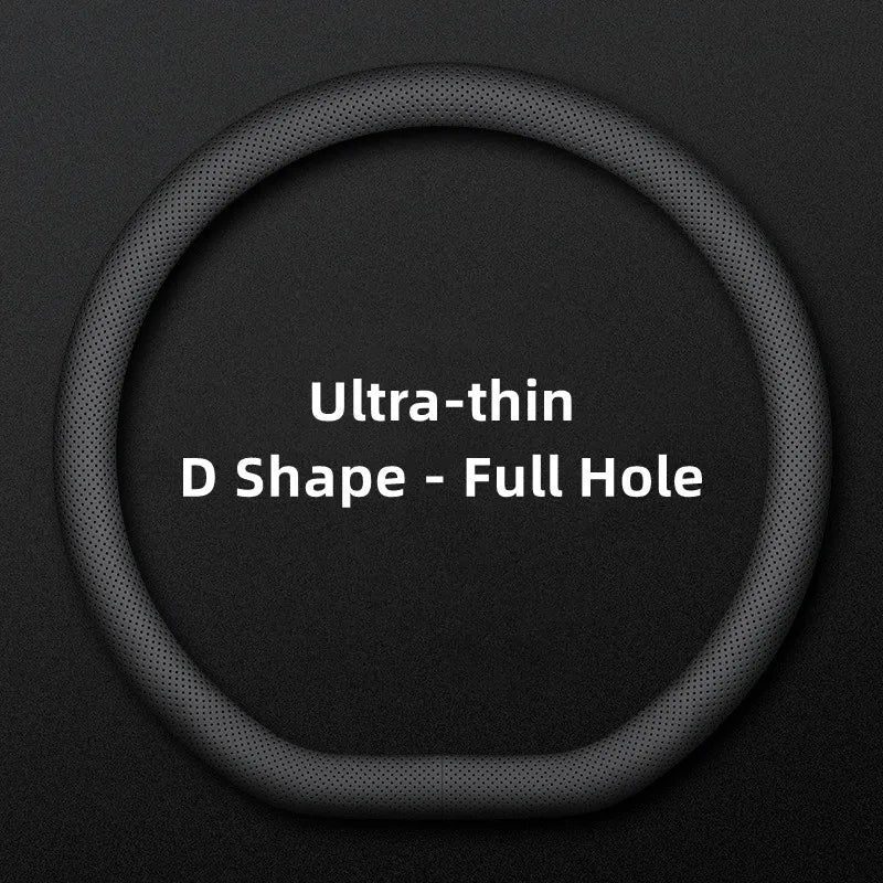 Ultra-Thin Leather Universal Steering Wheel Cover - D Shape / Fully Perforated