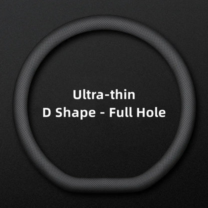Ultra-Thin Leather Universal Steering Wheel Cover - D Shape / Fully Perforated