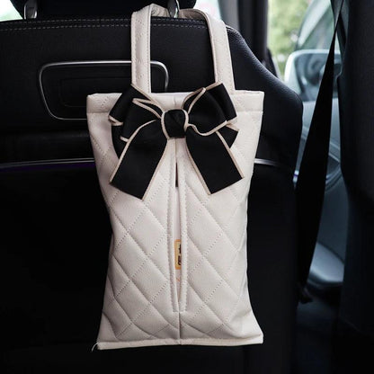 Leather Car Tissue Box Holder - Cute Panda Design Headrest Mount