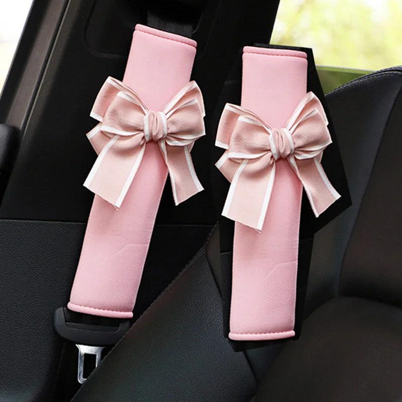 Pink Bowknot Car Neck Pillow Universal Auto Headrest Cushion Women