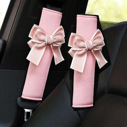 Pink Bowknot Car Neck Pillow Universal Auto Headrest Cushion Women