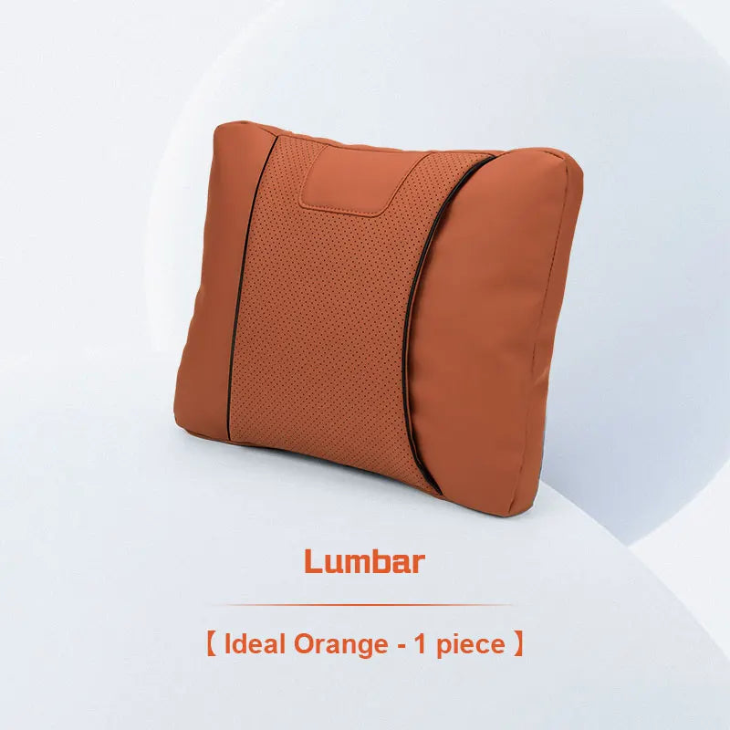 Custom Logo Leather Car Seat Neck Pillow & Lumbar Support Cushion