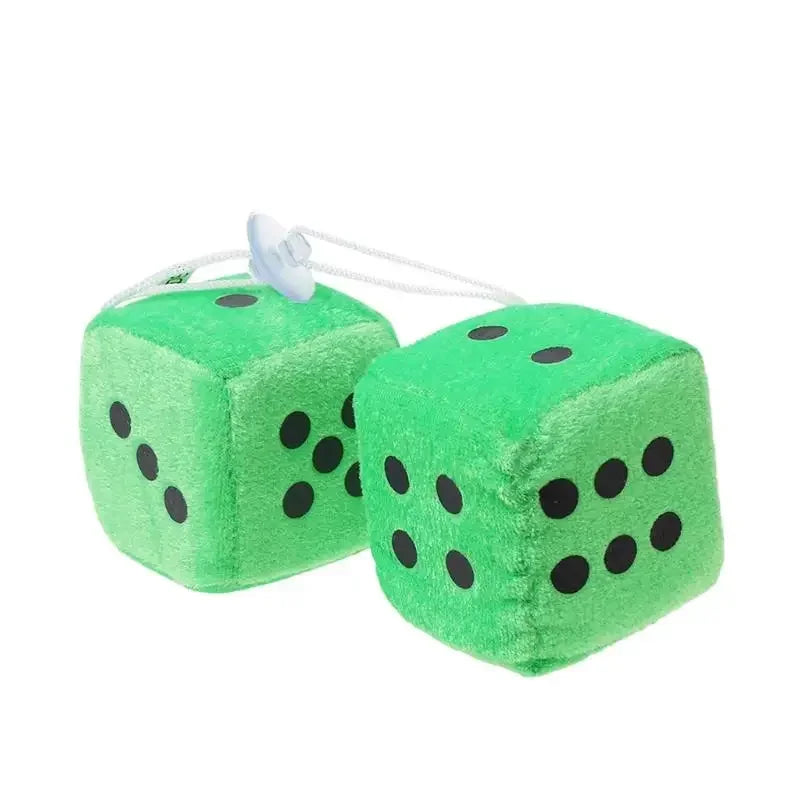 Fuzzy Dice Car Mirror Hanging Decoration – Soft Plush Rear View Ornament - White