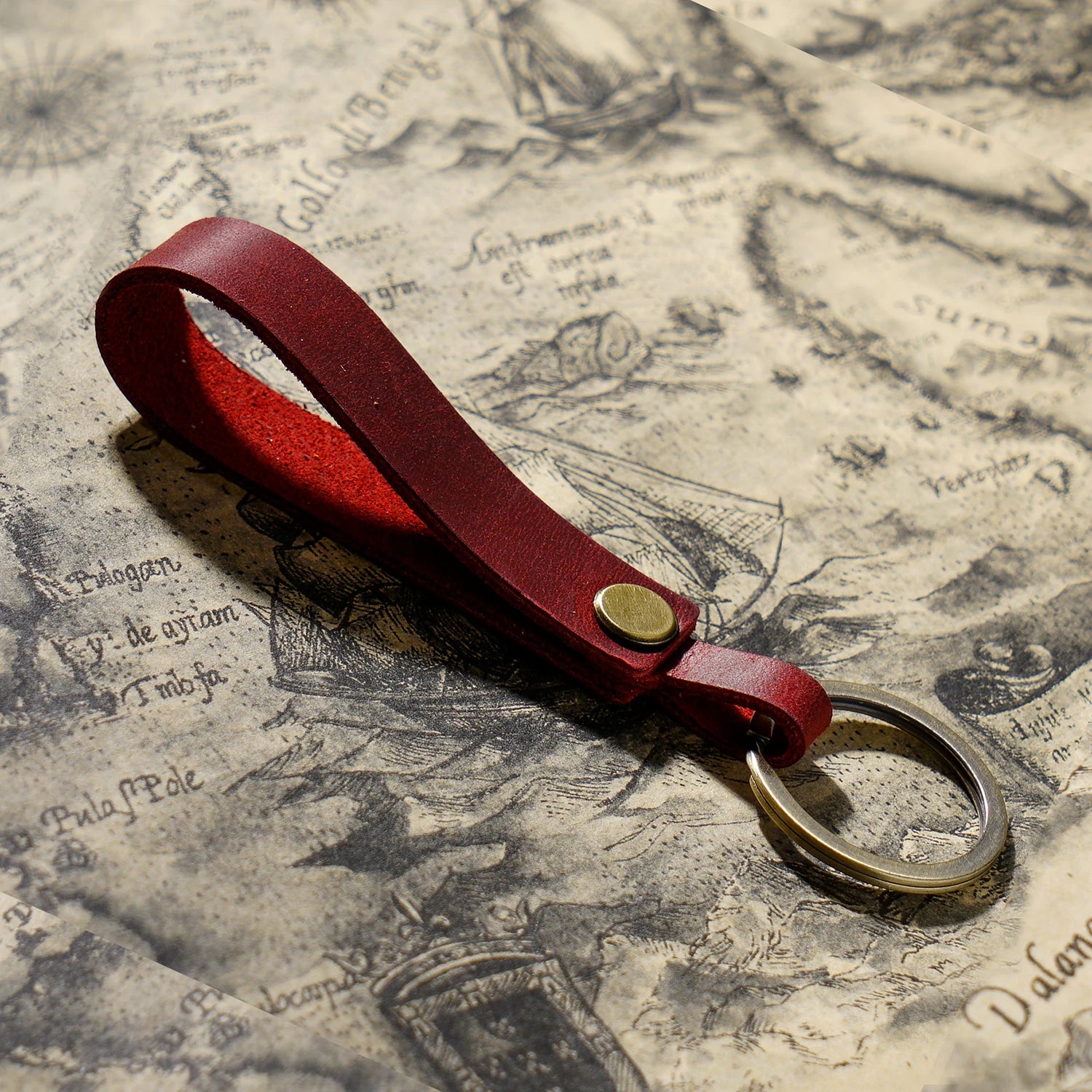 Top Grain Leather Keyring — Minimalist, 7 Colours - red