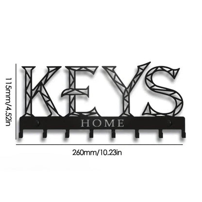 Black Metal Wall Key Holder – WELCOME Design with 8 Hooks - B