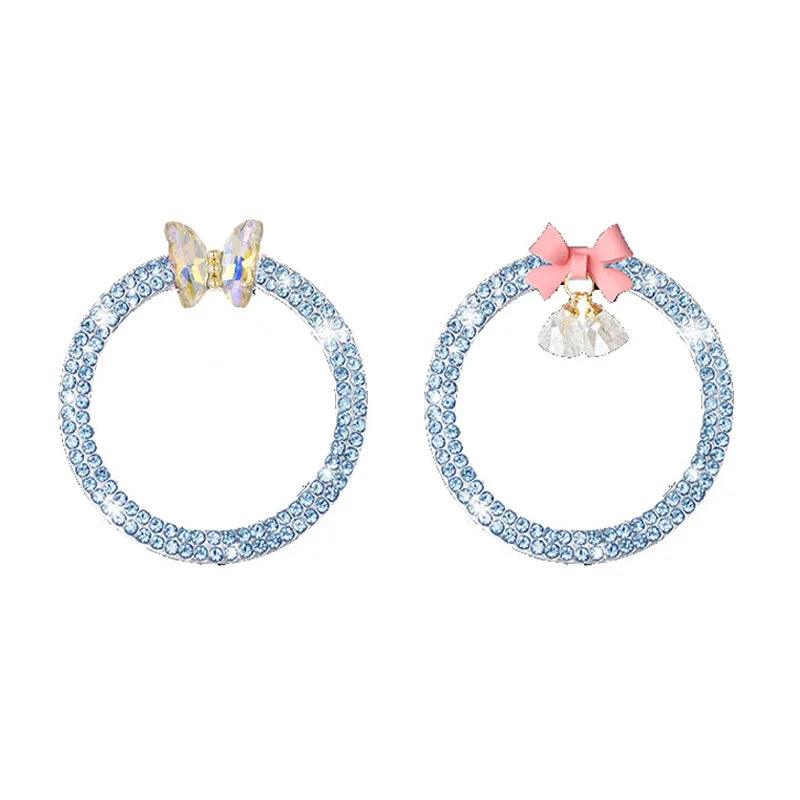 2pcs Rhinestone Car Start Button Covers Diamond Butterfly Stickers