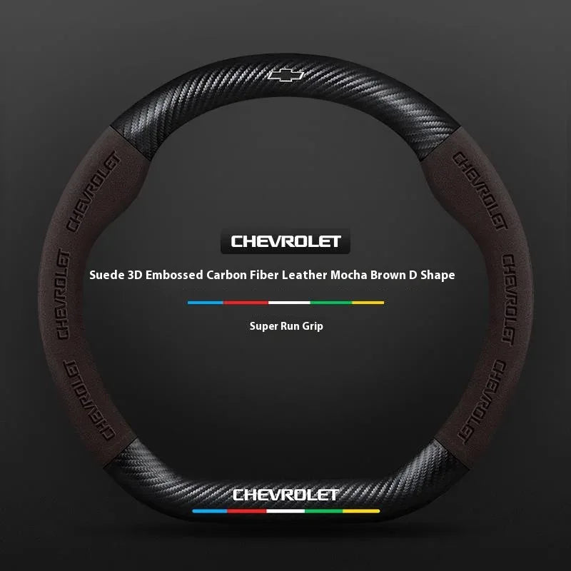 Chevrolet Suede Carbon Fiber Steering Wheel Cover - Type D Brown A
