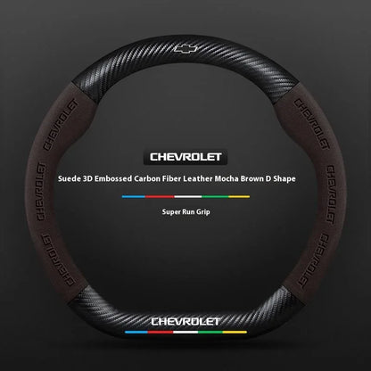 Chevrolet Suede Carbon Fiber Steering Wheel Cover - Type D Brown A