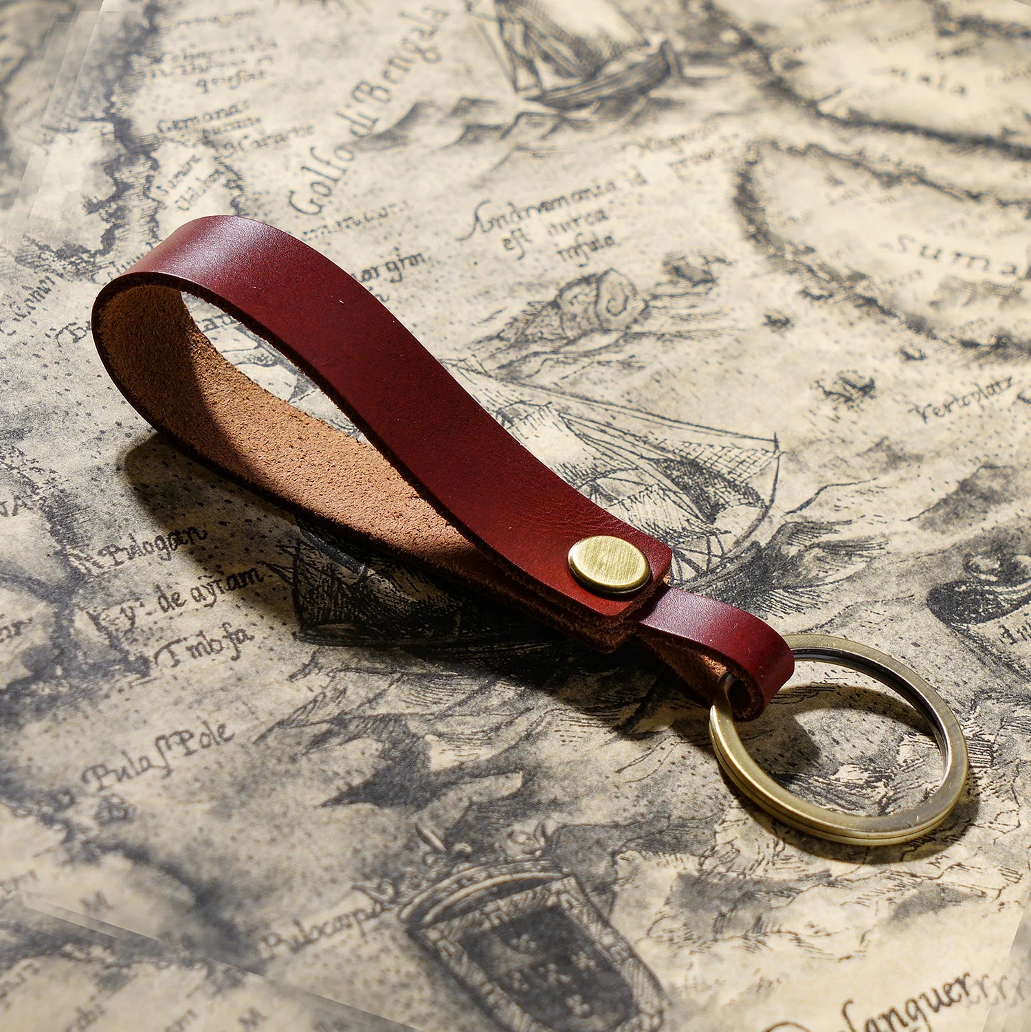 Top Grain Leather Keyring — Minimalist, 7 Colours - brown