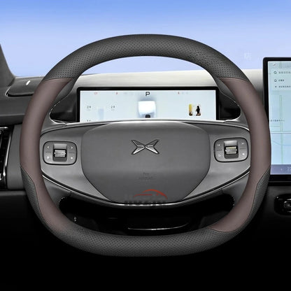 XPeng Two-Tone Double-D Steering Wheel Cover - Black & Brown