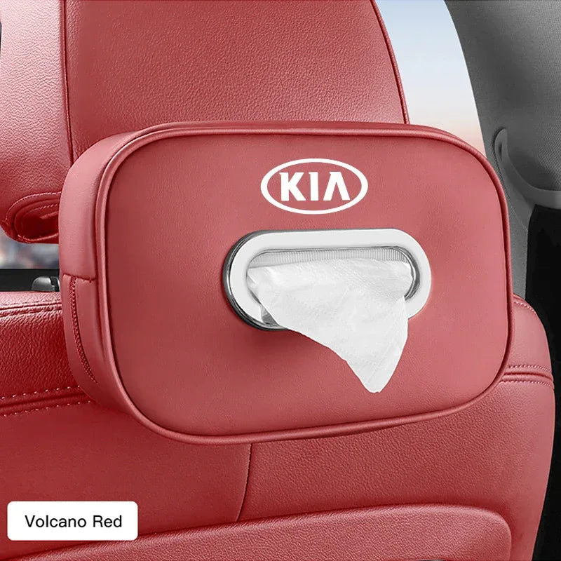 KIA Leather Tissue Box Holder & Back Seat Storage Bag - Volcanic Red - KIA