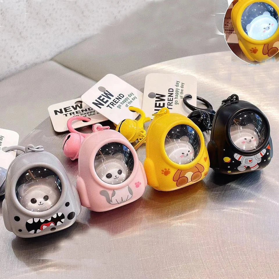 LED Astronaut Cat Keychain Night Light Glowing Charm Pendant