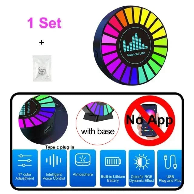 RGB Car Air Freshener with Sound-Reactive LED Lights, 26 Colors