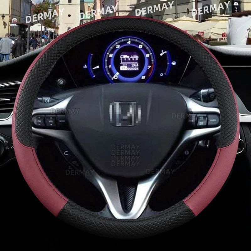 Honda Civic 2004–2015 PU Leather Steering Wheel Cover - Wine Red