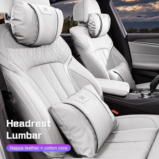 Nappa Leather Car Neck Pillow for Lexus IS, CT, RX, GS, LS, LX – Ergonomic Headrest - headrest 1pc white