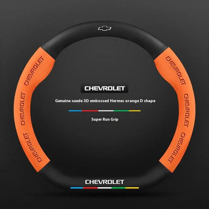 Chevrolet Suede Carbon Fiber Steering Wheel Cover - Type D Orange B