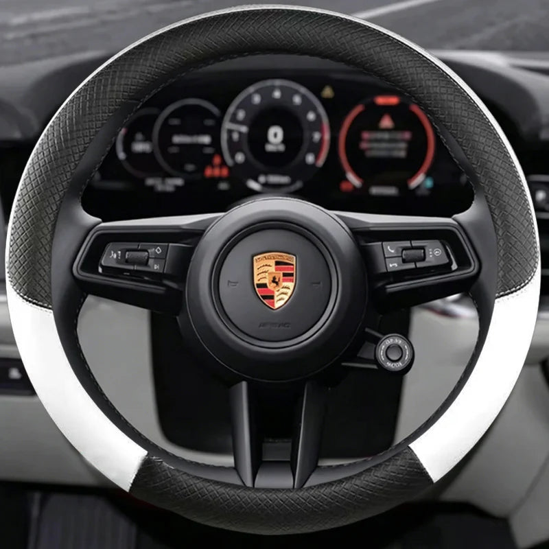 Porsche 8D Nappa Perforated Steering Wheel Cover - Round Shape / White
