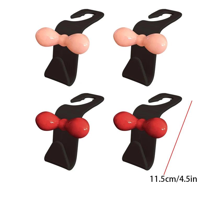 2Pcs Pink Bow Car Headrest Hooks - Seat Back Handbag Organizer