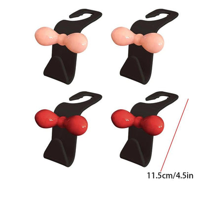 2Pcs Pink Bow Car Headrest Hooks - Seat Back Handbag Organizer