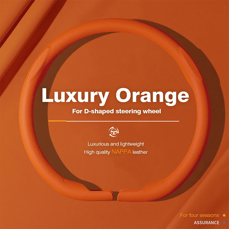 Genesis Nappa Leather Steering Wheel Cover - D Shape / Luxury Orange