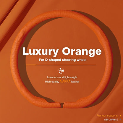 Genesis Nappa Leather Steering Wheel Cover - D Shape / Luxury Orange