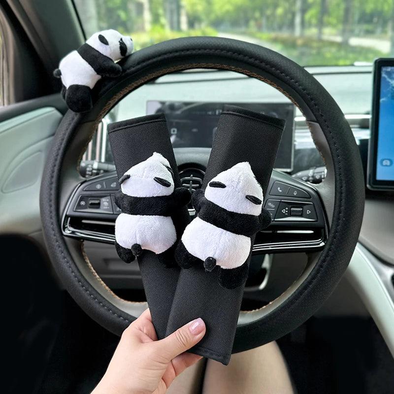 Ice Silk Panda Car Neck Pillow & Seat Belt Cover Set Universal