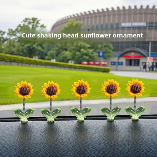 Shaking Sunflower Car Dashboard Ornament with Bobblehead Spring