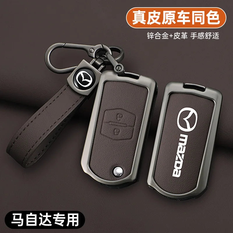 Genuine Leather Flip Key Case Cover for Mazda 2 3 5 6 8 CX5 CX7 CX9