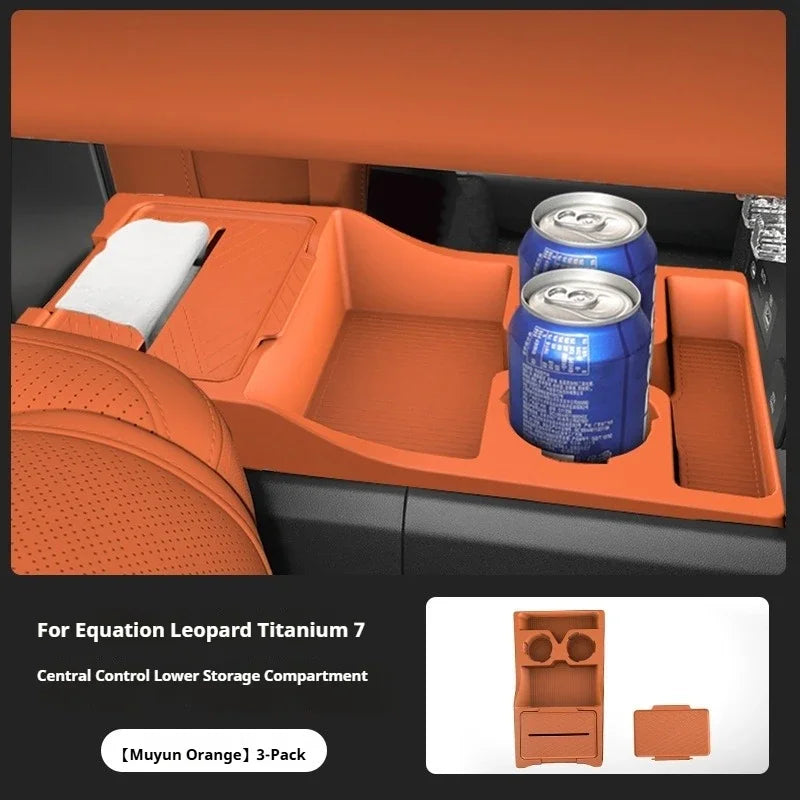 BYD Ti7 Lower Centre Console Silicone Storage Box - Orange / Just For Left Drive