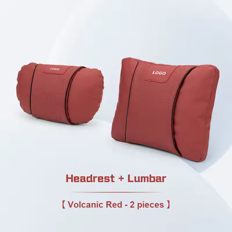 Customized Logo - Leather Car Seat Pillows - Set Red