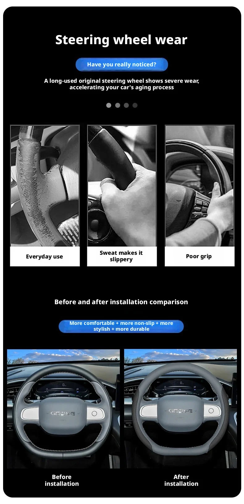 Geely EX2 Nappa Leather Steering Wheel Cover – 34 cm