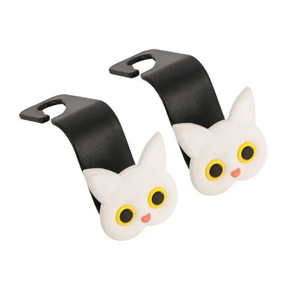 3D Cartoon Cat Car Headrest Hooks 2Pack Storage Organizer Rack