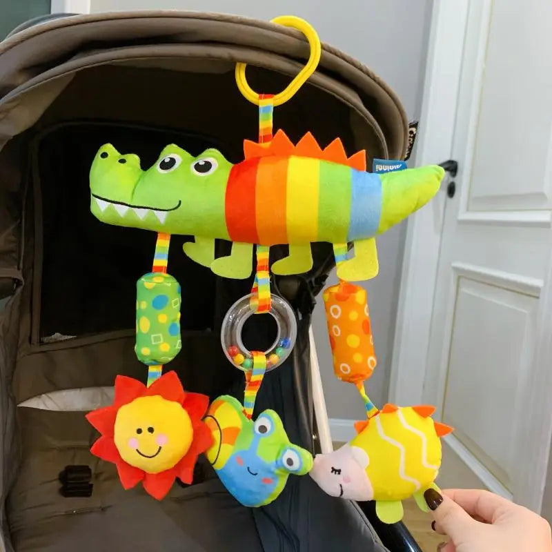 Baby Hanging Rattle Toy – Rainbow Plush Mobile for Stroller & Crib - Elephant